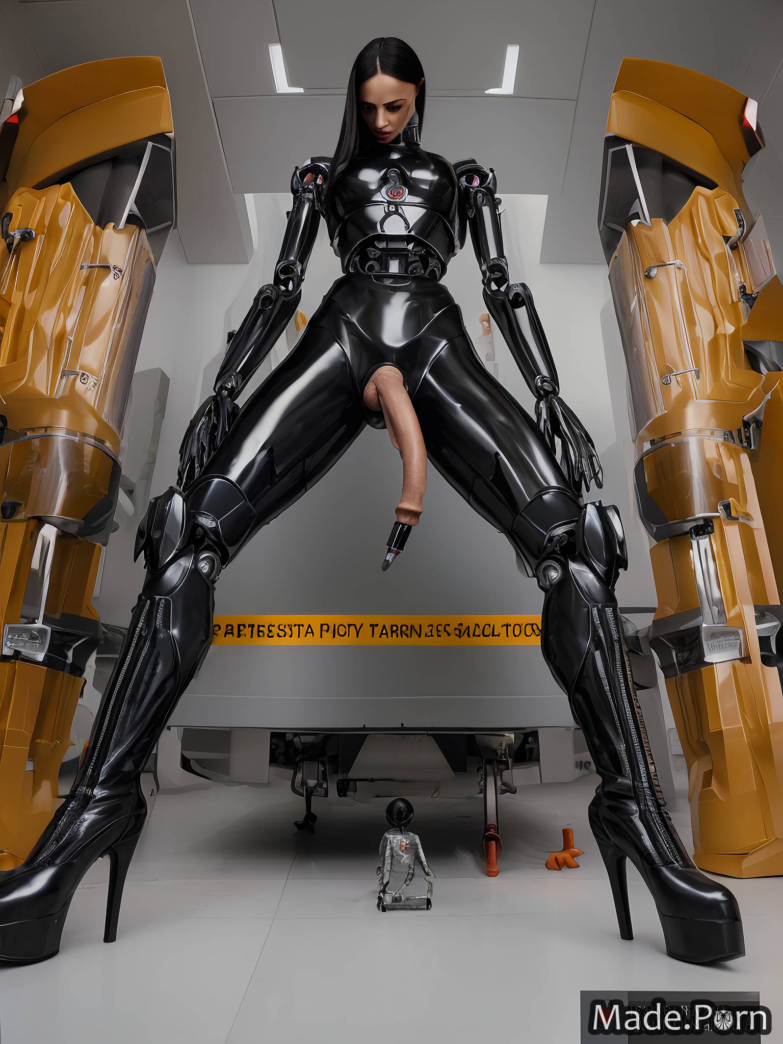 nylon black futanari sci-fi orange robot bottomless
